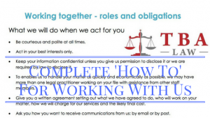 complete how to for working with TBA Law